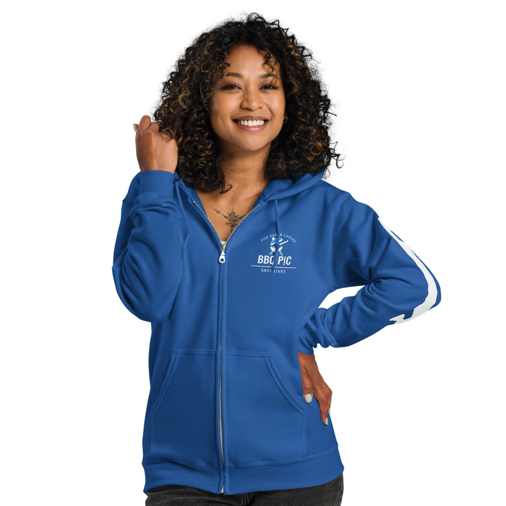 Model wearing Blue BBQ Pic Hoodie.